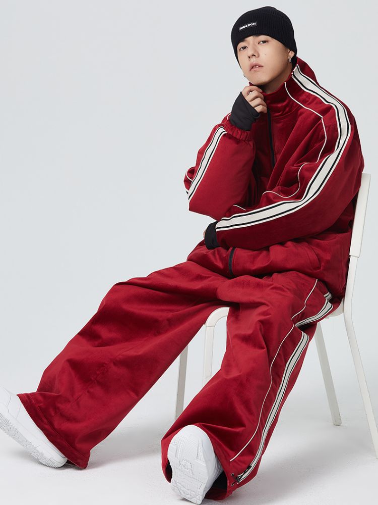 Searipe Side Stripe Velvet Baggy Shell Snow Suit - Men's
