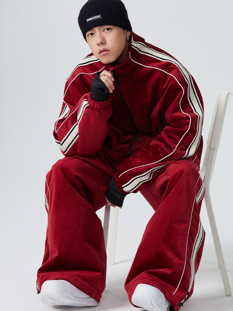 Searipe Side Stripe Velvet Baggy Shell Snow Suit - Men's