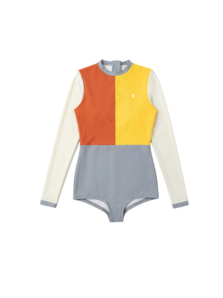 Retro Colorblock Long Sleeve Rash Guard One-Piece Swimsuit - Women's | ChillHang