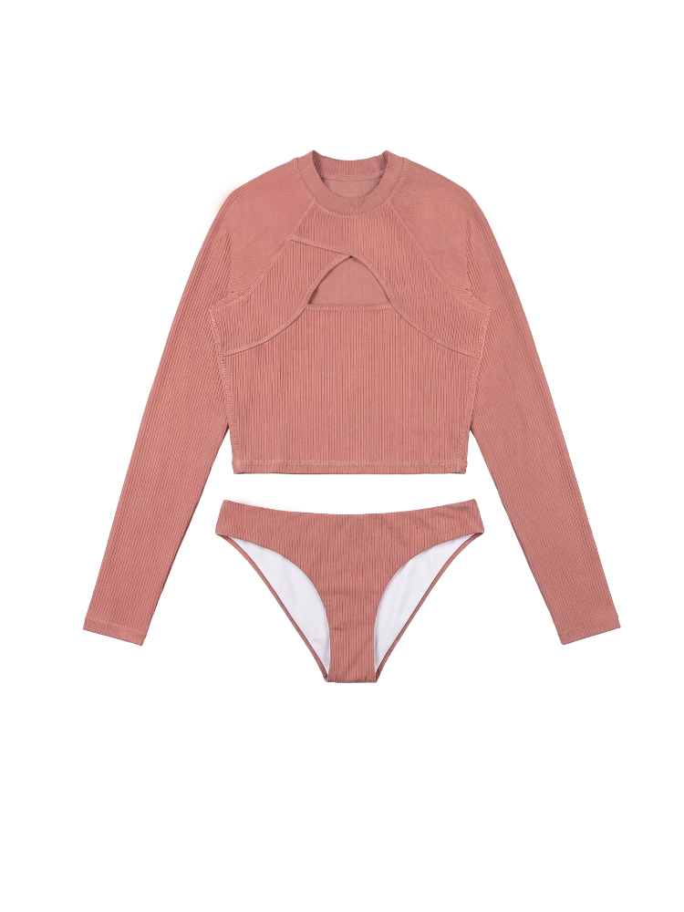 Vintage Soft Long Sleeve Rashguard Cutout Bikini Set – Female | Chillhang