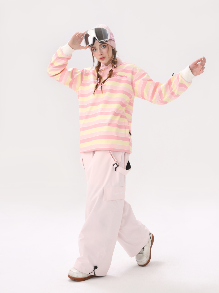 Molocoster Pink & Yellow Striped Ski Sweatshirt – Women’s