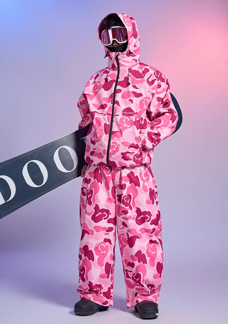 20K Waterproof 3-Layer Insulated Pink Camo Snowboard Jacket – Unisex | Doorek