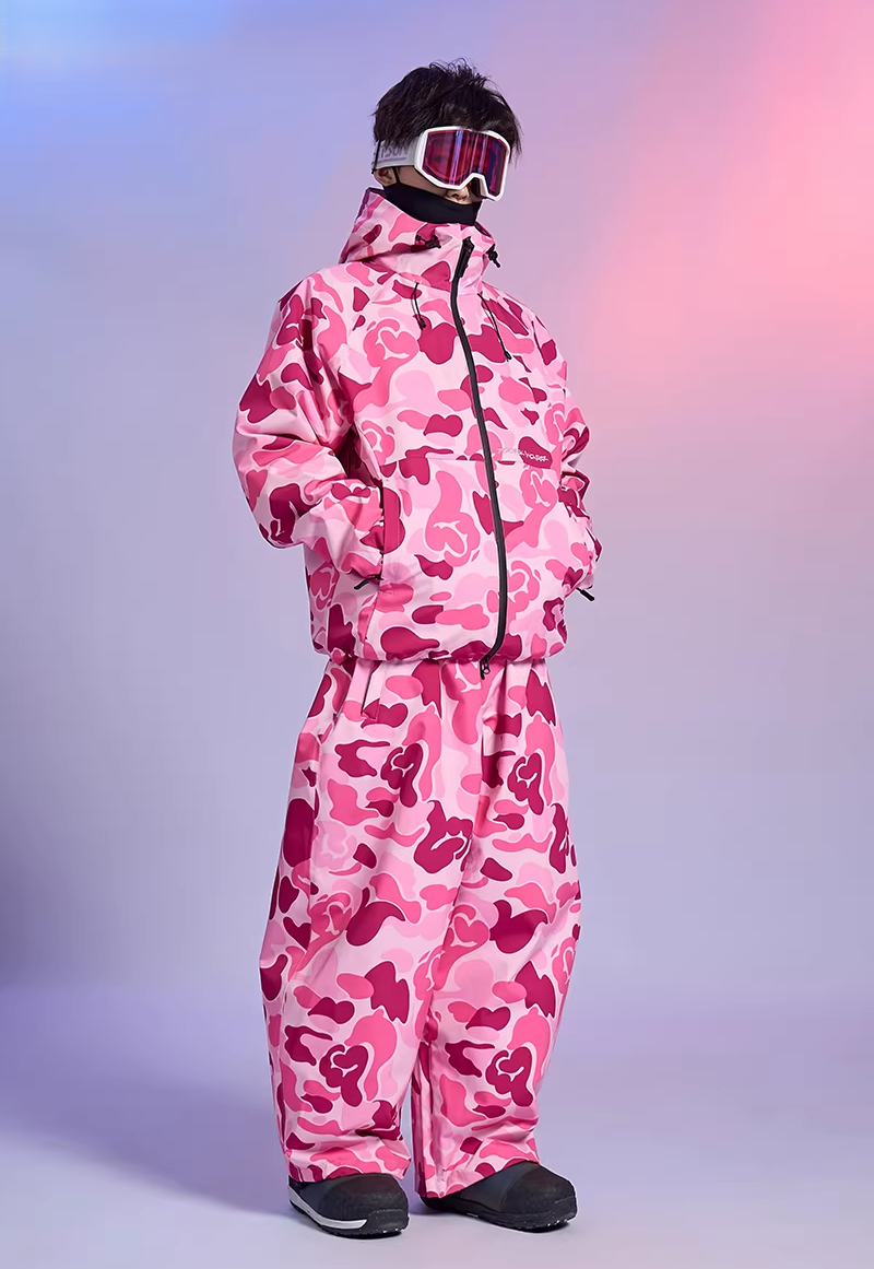 20K Waterproof 3-Layer Insulated Pink Camo Snowboard Jacket – Unisex | Doorek
