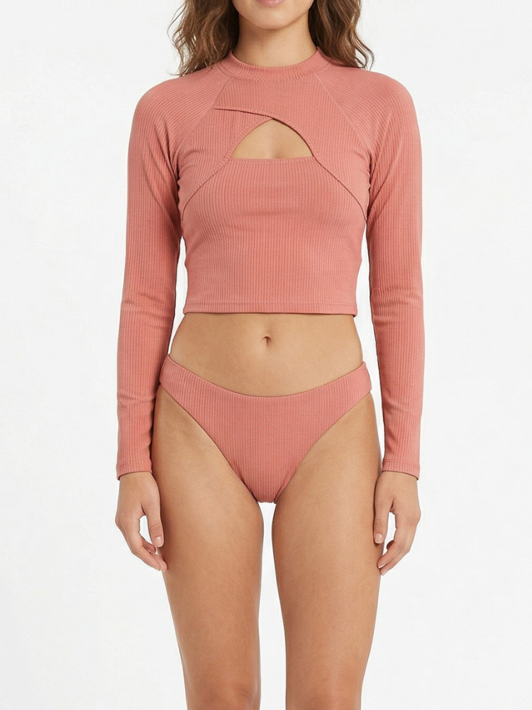 Vintage Soft Long Sleeve Rashguard Cutout Bikini Set – Female | Chillhang