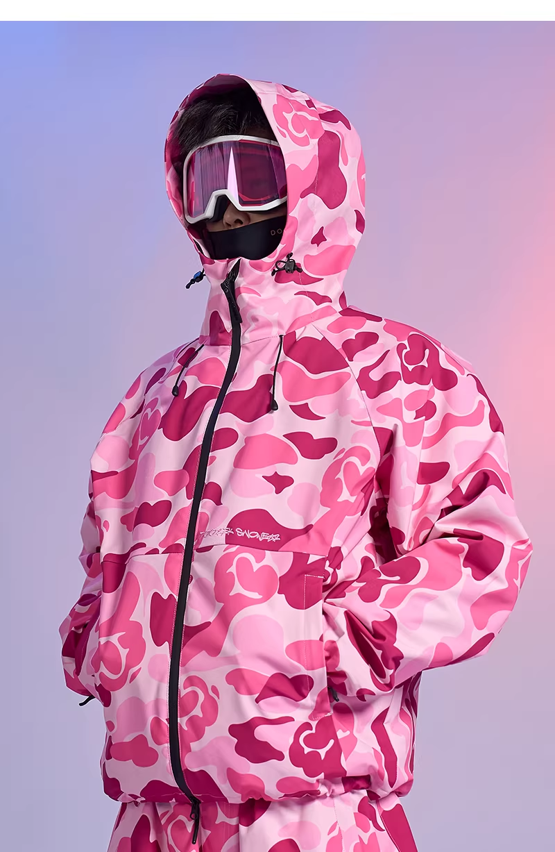 20K Waterproof 3-Layer Insulated Pink Camo Snowboard Jacket – Unisex | Doorek