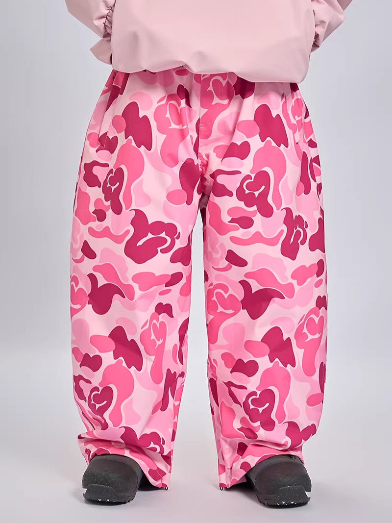 20K Waterproof 3-Layer Insulated Pink Camo Snowboard Pants – Unisex | Doorek