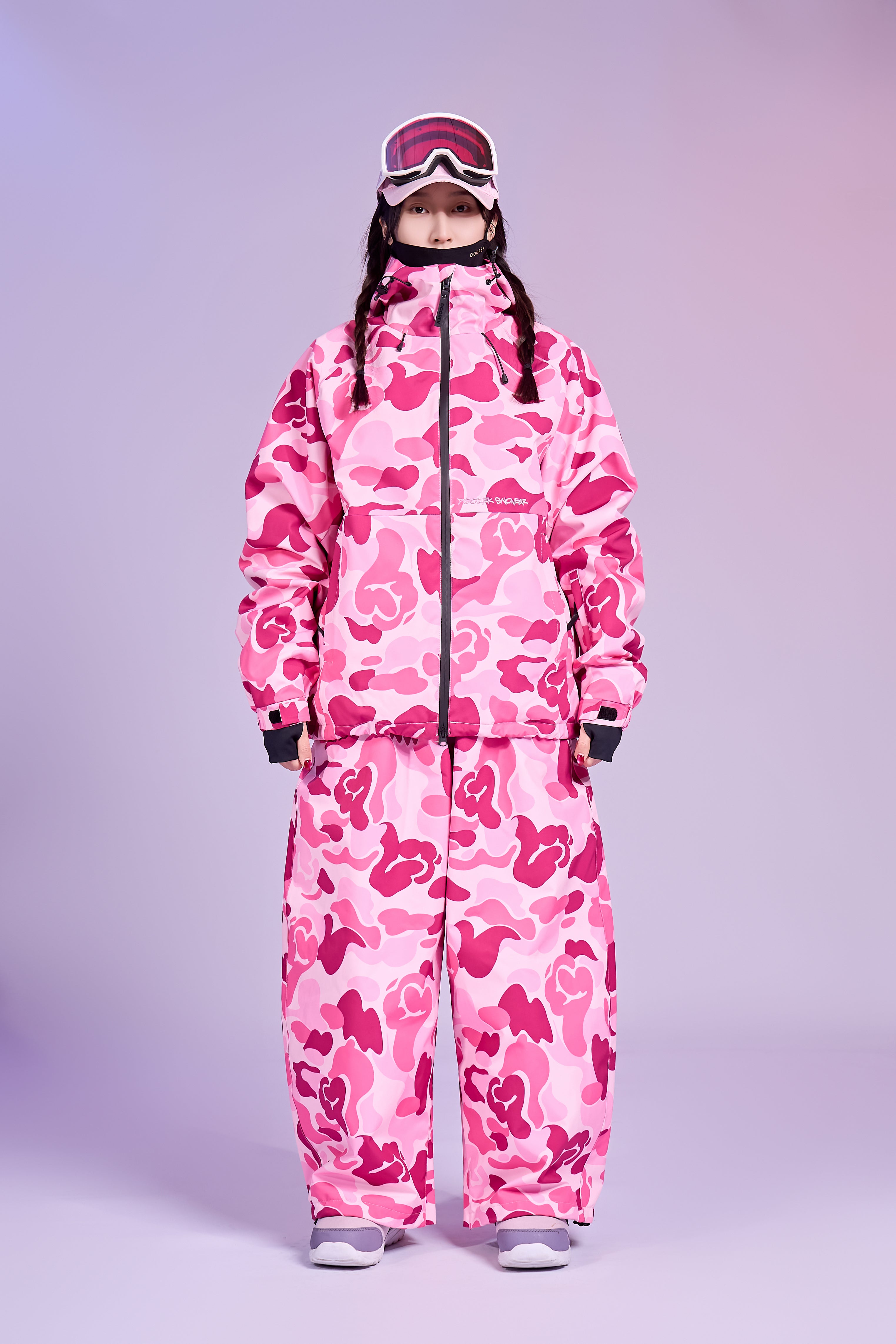 20K Waterproof 3-Layer Insulated Pink Camo Snowboard Pants – Unisex | Doorek