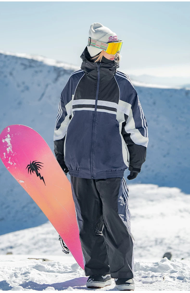 Retro Sporty Stripes Trim Colorblock Snow Jacket – Unisex | Gsou Snow
