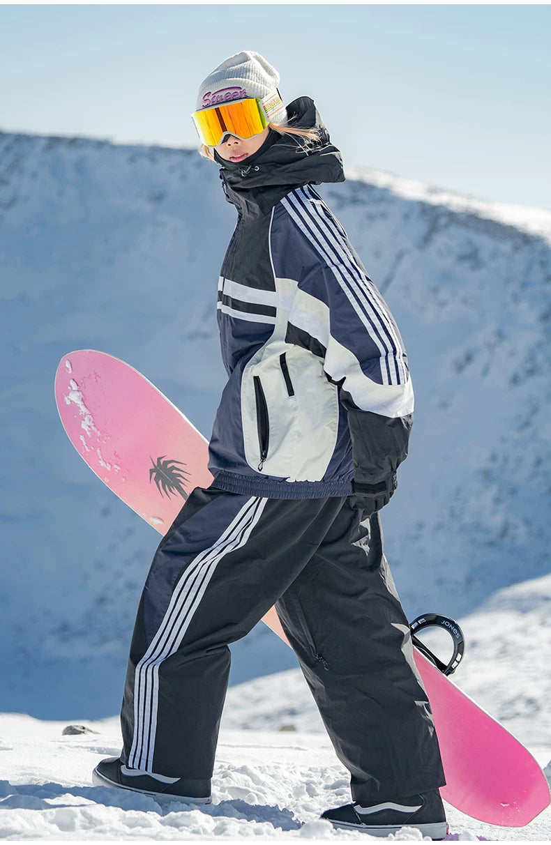 Retro Sporty Stripes Trim Colorblock Snow Jacket – Unisex | Gsou Snow