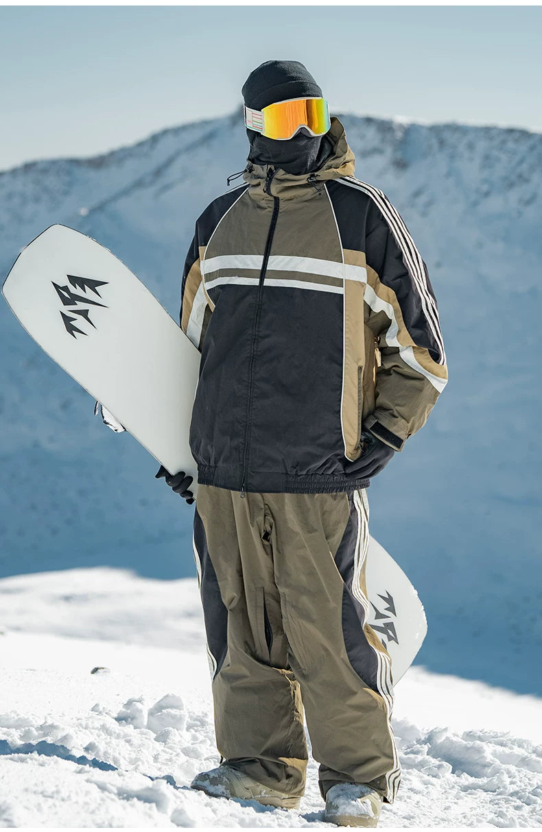 Retro Sporty Stripes Trim Colorblock Snow Jacket – Unisex | Gsou Snow