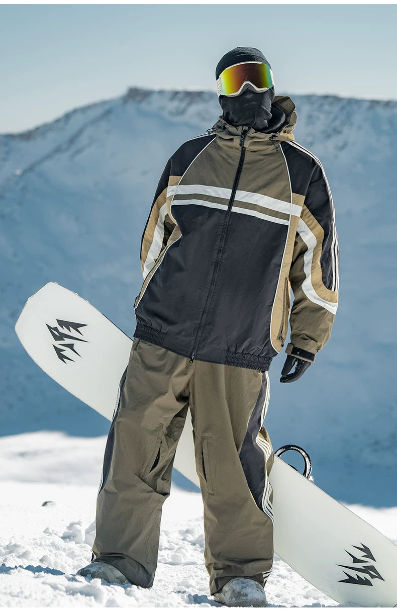 Retro Sporty Stripes Trim Colorblock Snow Jacket – Unisex | Gsou Snow