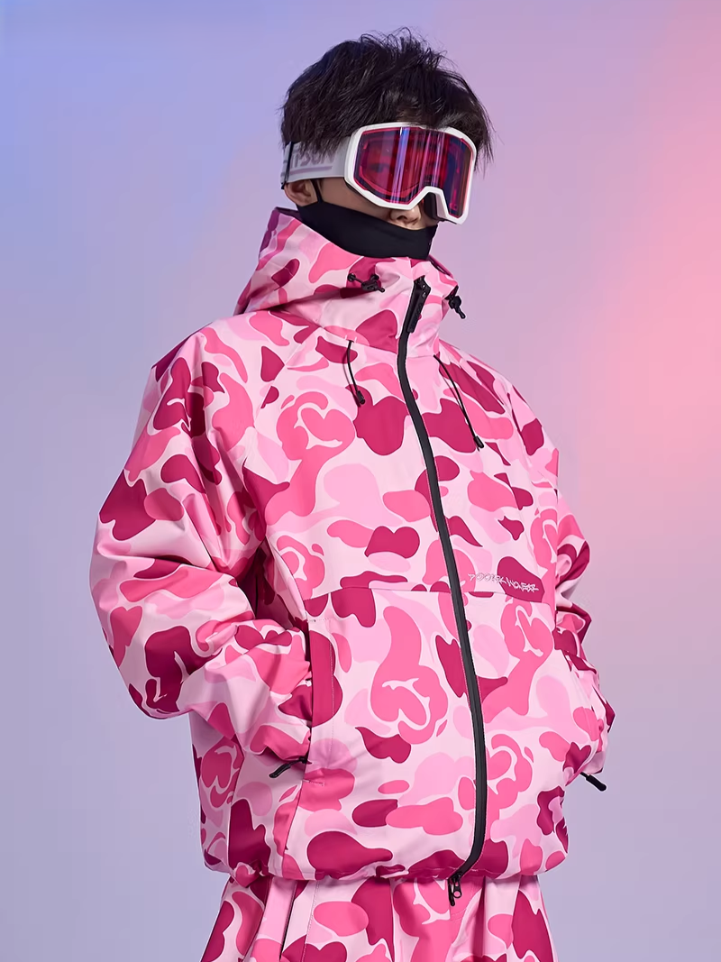 20K Waterproof 3-Layer Insulated Pink Camo Snowboard Jacket – Unisex | Doorek