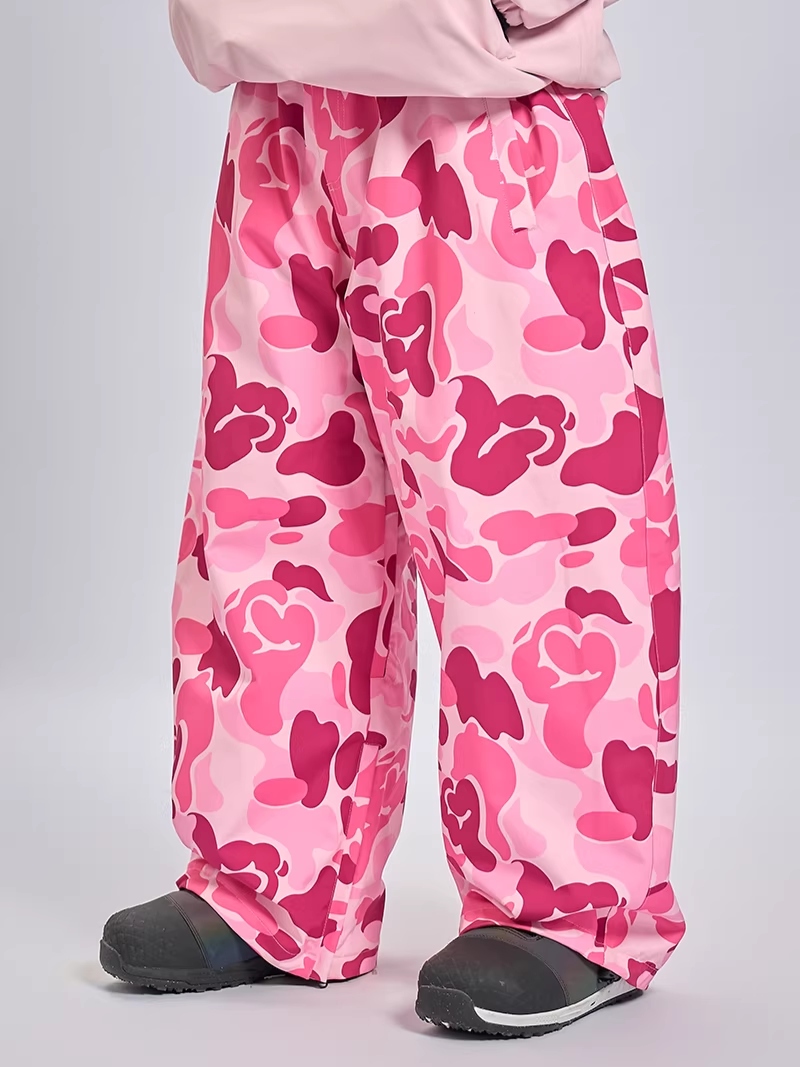 20K Waterproof 3-Layer Insulated Pink Camo Snowboard Pants – Unisex | Doorek
