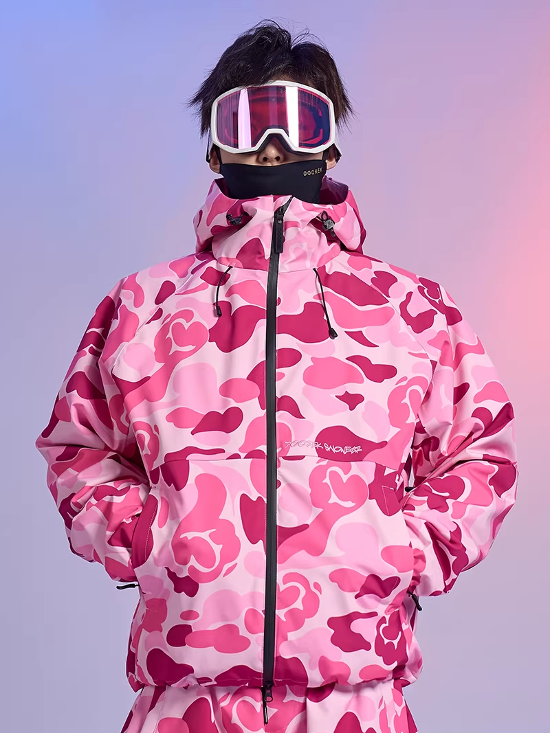20K Waterproof 3-Layer Insulated Pink Camo Snowboard Jacket – Unisex | Doorek