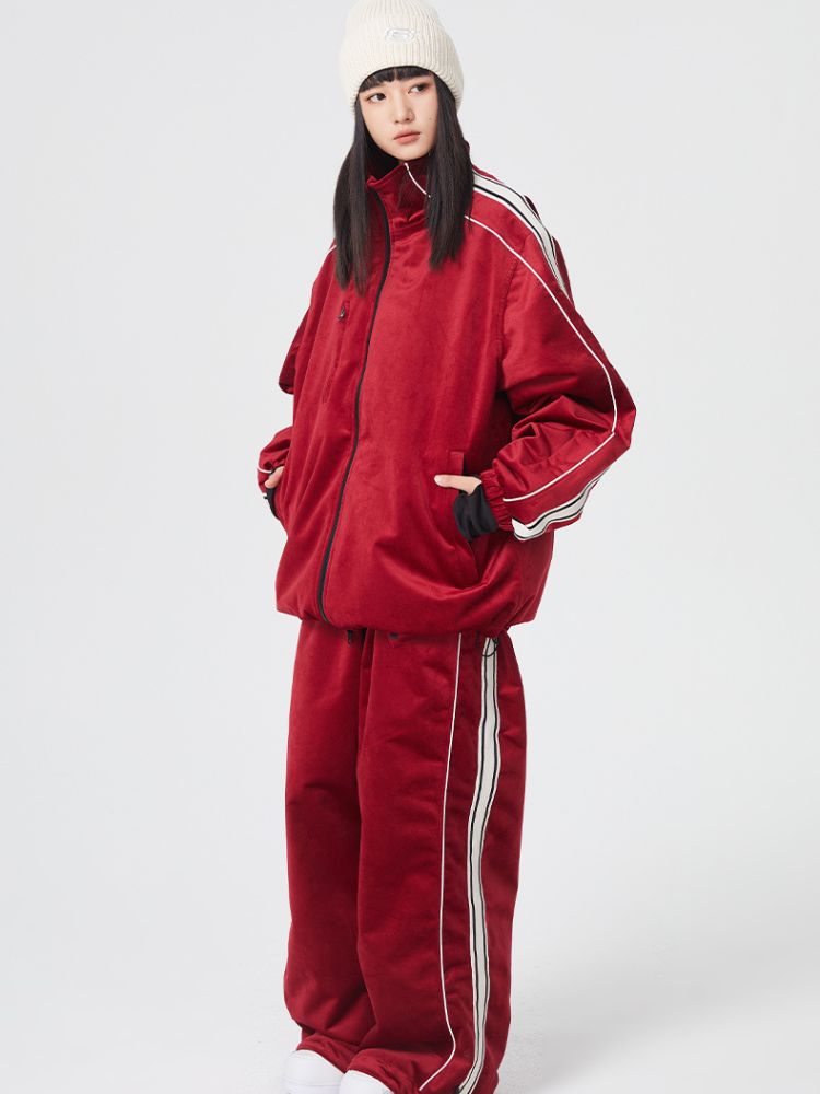 Side Stripe Velvet Baggy Shell Snow Suit - Women's | Searipe